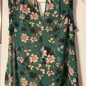 Cabi green floral sleeveless v-neck, XL